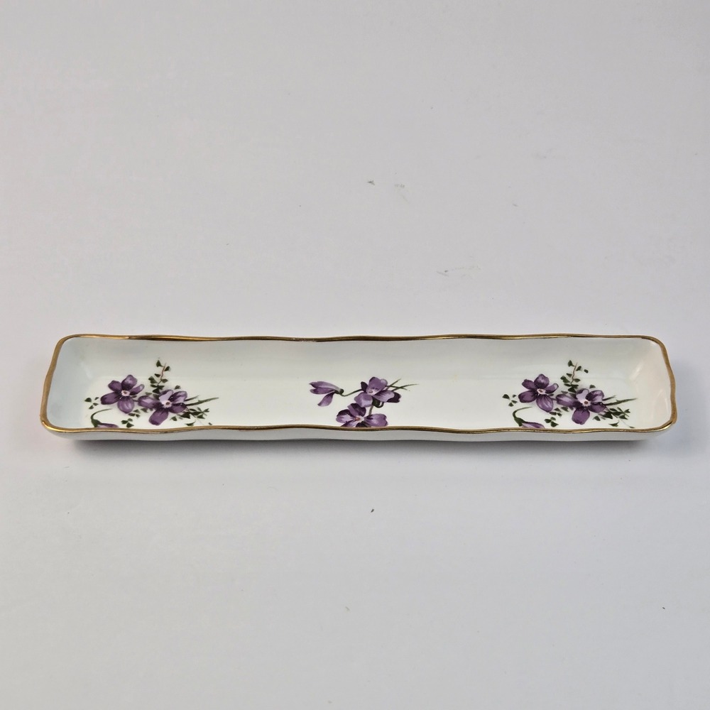 Vintage Hammersley Fine Bone China Pen Tray Purple Floral Gold Trim England